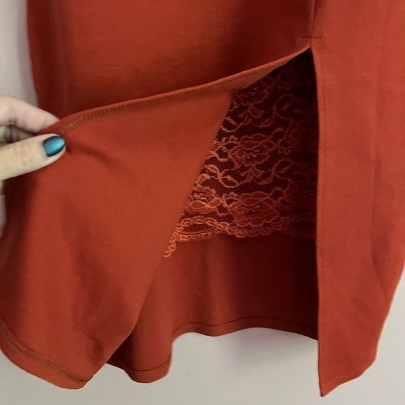 Orange Dress with Side Slit & Lace Detail, Medium, Sleeveless, Spaghetti Straps - Picture 11 of 13